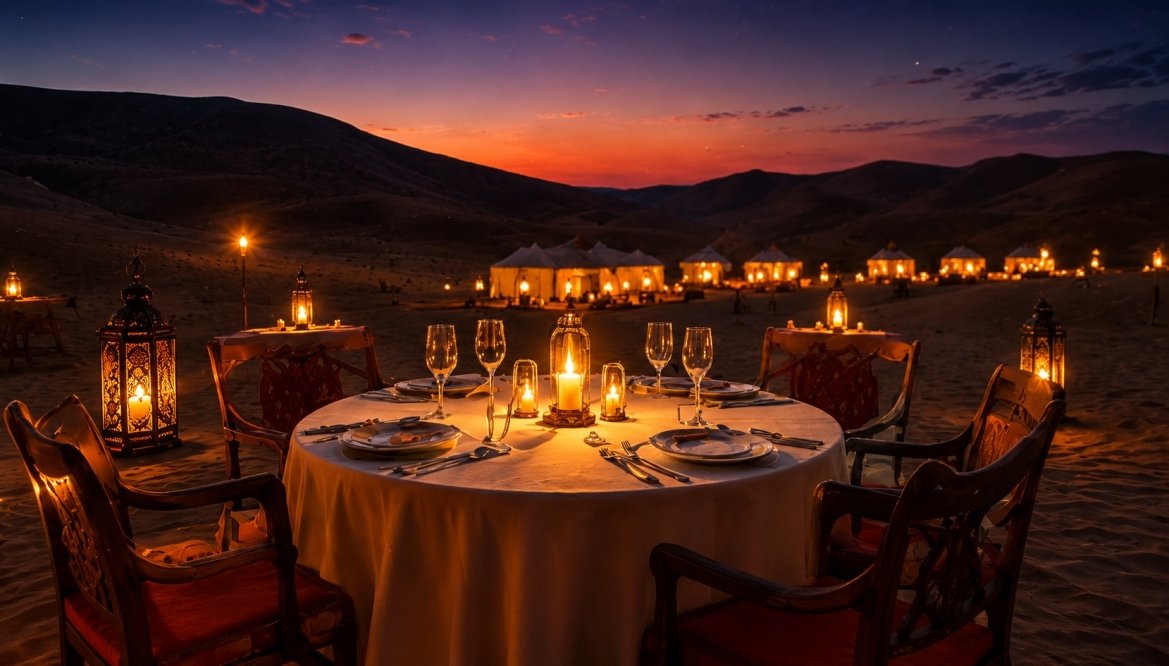 Candle light dinner in desert