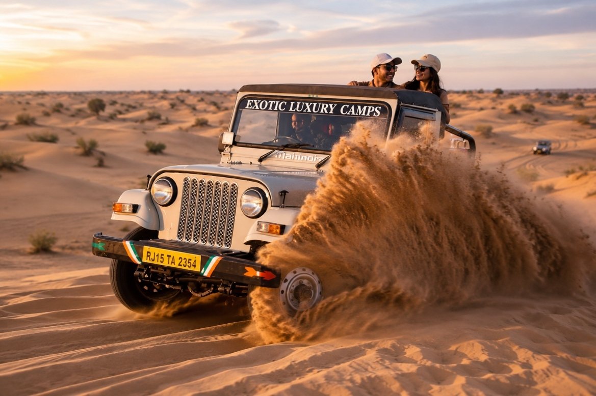 Jeep safari on golden dunes