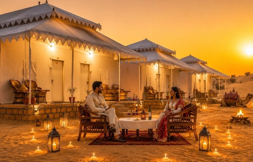 Luxury tents at sunset